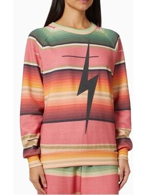 NWOT Aviator Nation pink striped Serape Bolt Stitch Sweatshirt small
